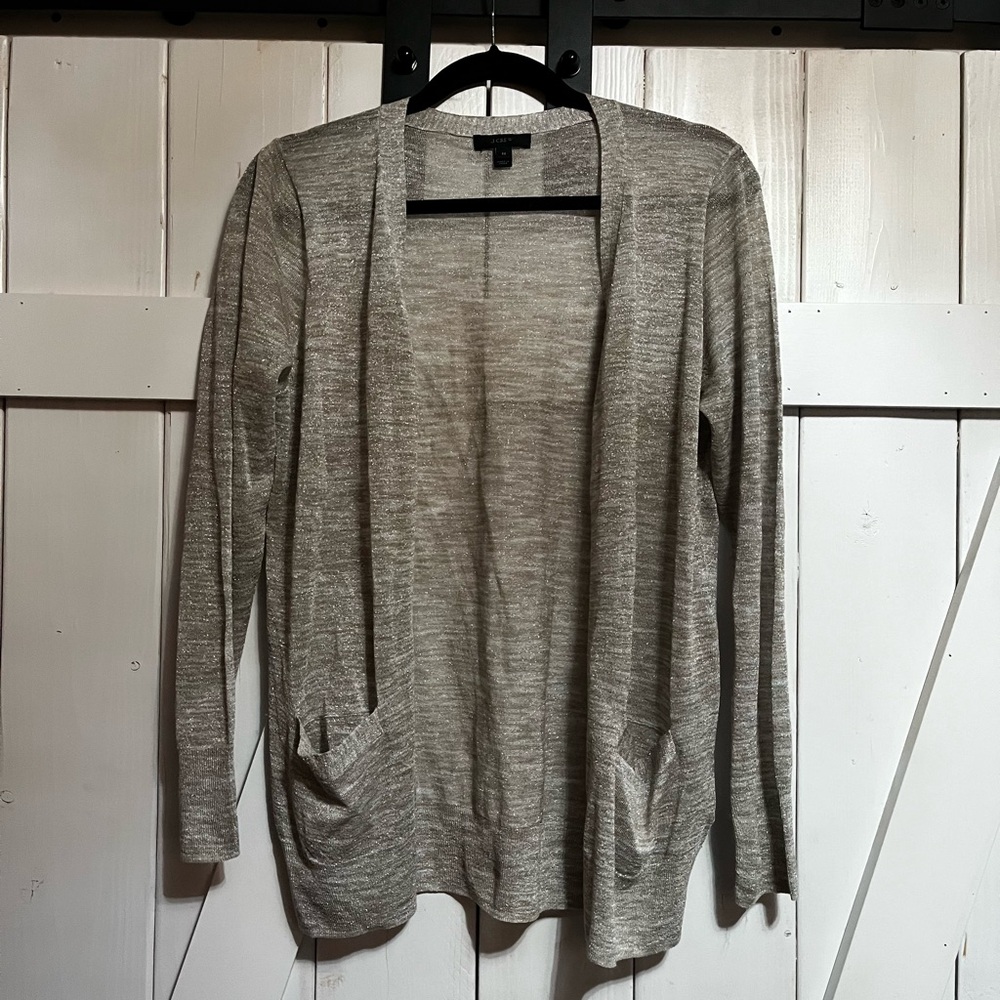 J. Crew Taupe and Gold Sparkle Women's Cardigan